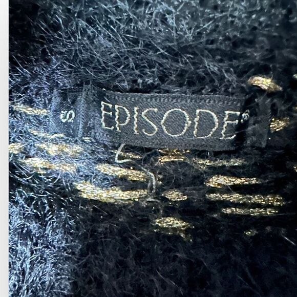 Episode Black & Gold turtleneck vintage Sweater Size S with shoulder pads vintag - Picture 2 of 3